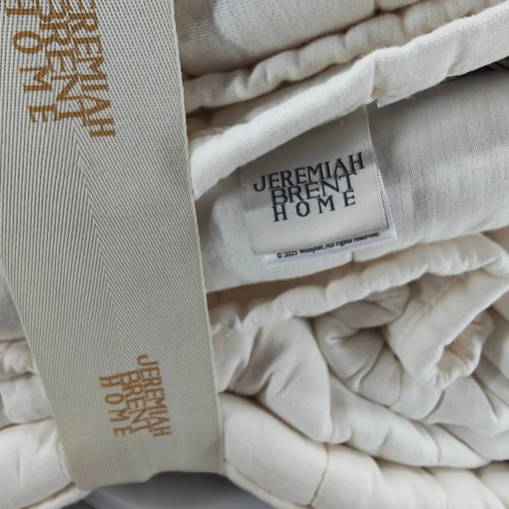Jeremiah Brent Home Full Queen Quilt Set Cream Vertical Rice Stitch 3pc